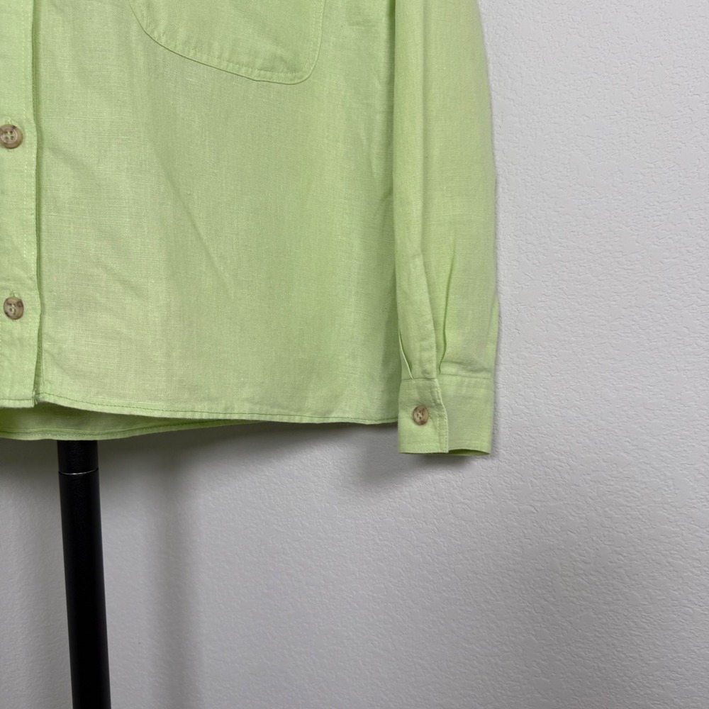 Harve Benard Lime Green Linen Cotton Button Down Shirt Small Long Sleeve Pocket - Picture 2 of 5
